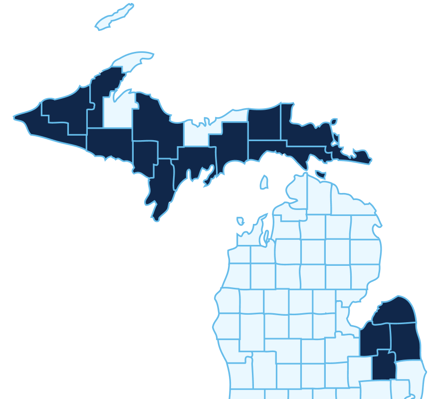 Michigan counties service area map