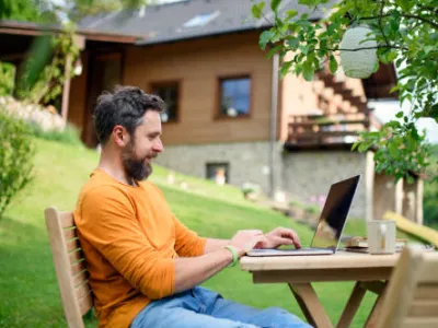 man working from home outdoors