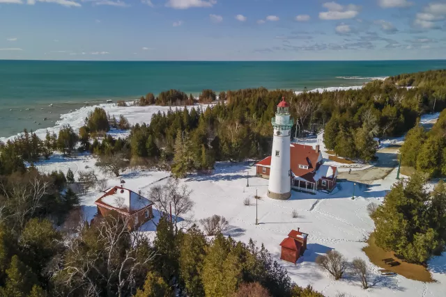 coastal lighthouse in winter