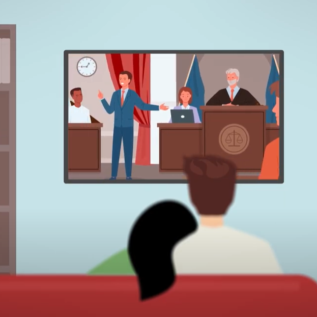 Cartoon drawing of couple watching TV