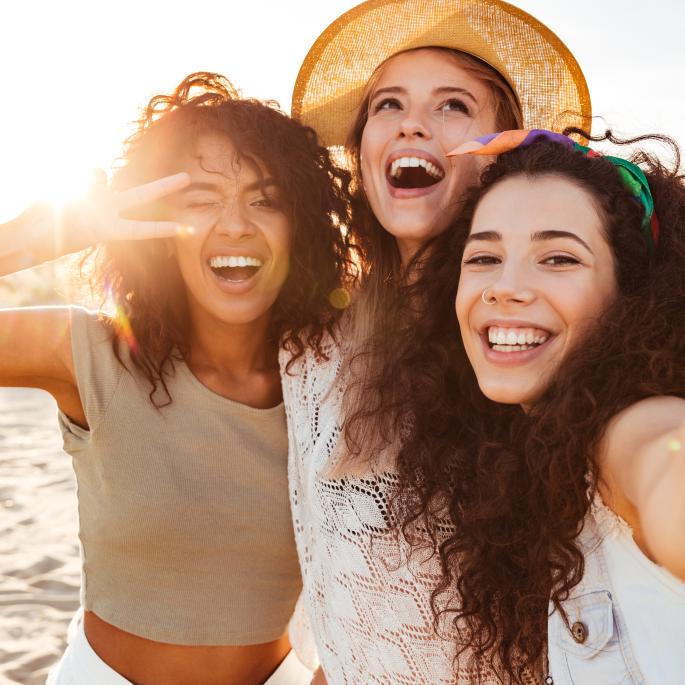 Friends Smiling Taking Selfie
