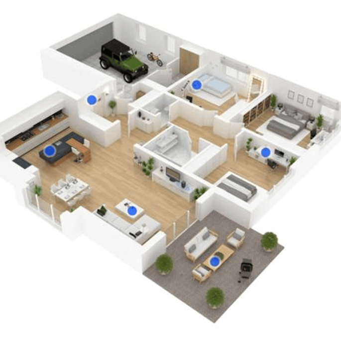 3D rendering of a home floorplan